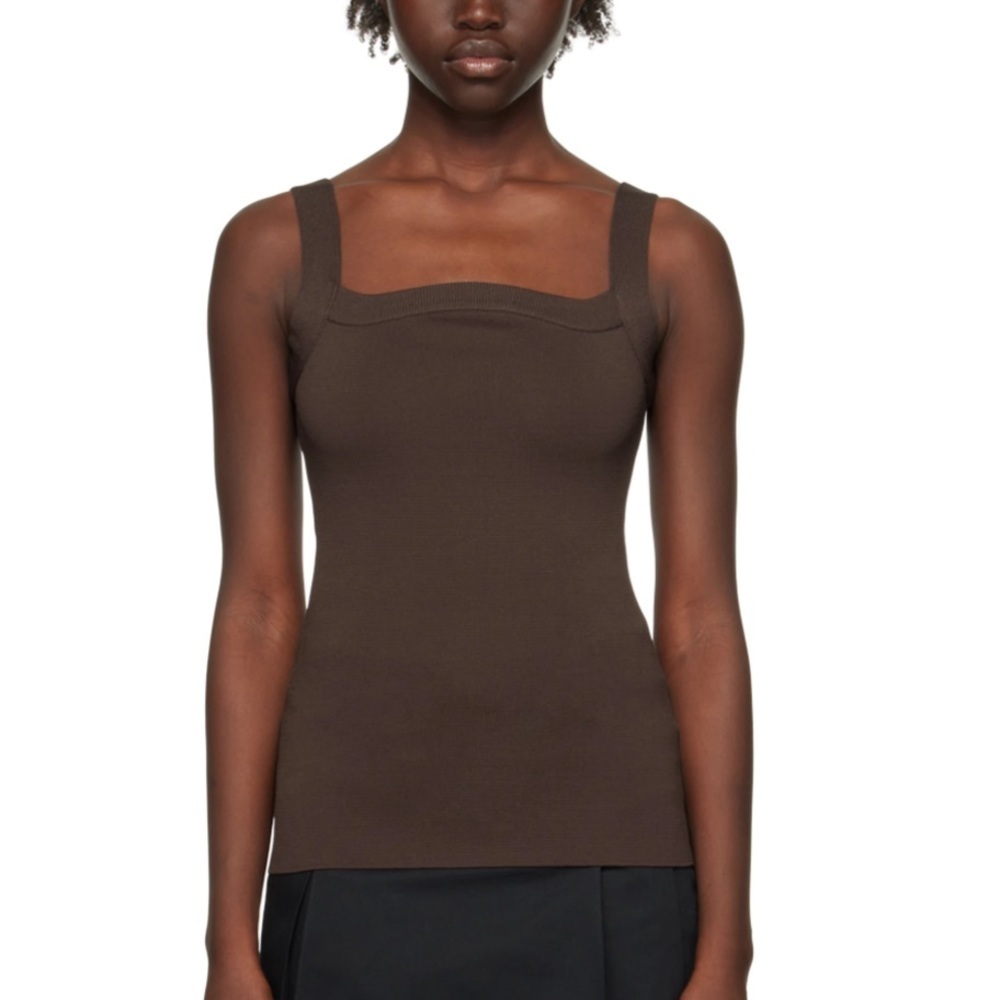 RECTO Brown Curved Neck Tank Top Ribbed knit medium